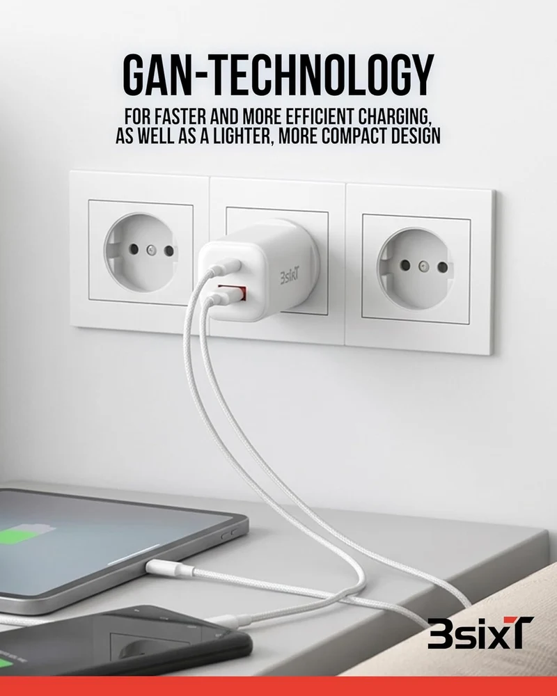 3sixT Wall Charger GaN 65W USB-C PD + 2.4A - W