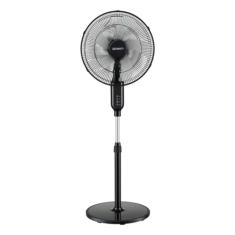 DEVANTI 16" Pedestal Fan with Remote 3 Speeds 8H Timer, Black