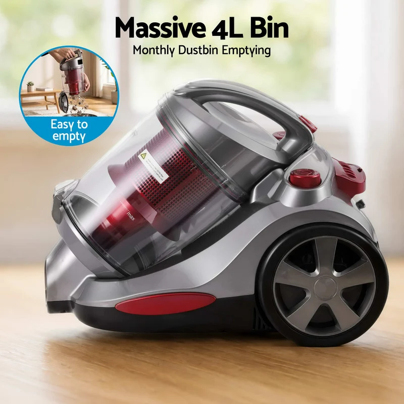 Devanti Vacuum Cleaner Bagless Canister 2000W 25kPa Powerful Suction 4L Red