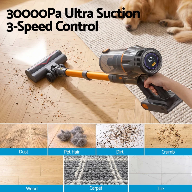 DEVANTI 30000Pa Cordless Stick Vacuum Cleaner 4-in-1 Handheld Vac Gold