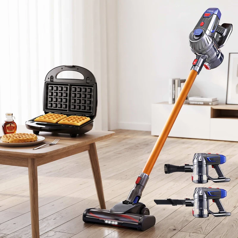 Devanti K7 Cordless Stick Vacuum Cleaner plus 3-in-1 Sandwich Maker (Gold)