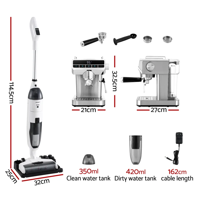 Devanti Cordless Wet Dry Vacuum Mop plus Coffee Maker Machine Espresso