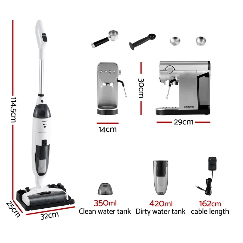 Devanti Cordless Wet Dry Vacuum Mop plus Coffee Maker Machine Espresso