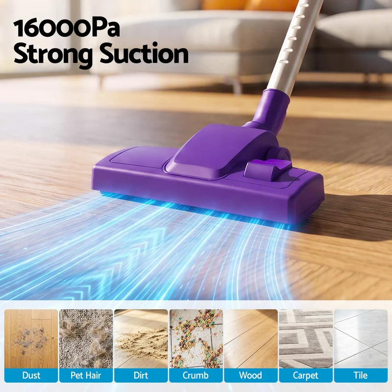 Devanti 3-in-1 Corded Stick Vacuum Cleaner 16000Pa Strong Suction Purple