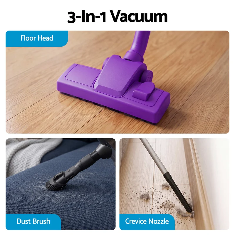 Devanti 3-in-1 Corded Stick Vacuum Cleaner 16000Pa Strong Suction Purple