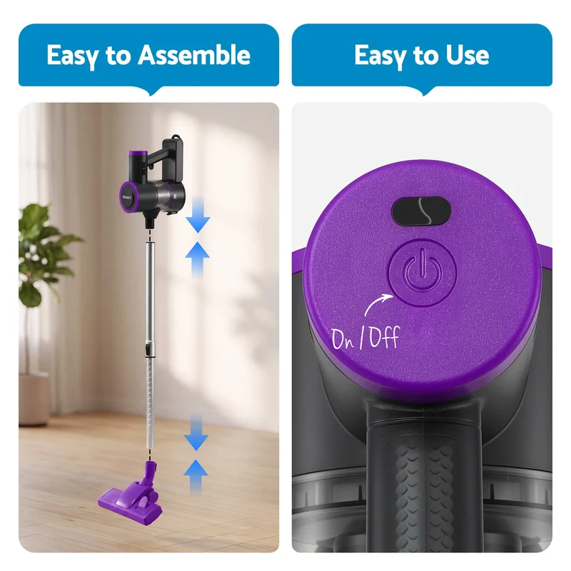 Devanti 3-in-1 Corded Stick Vacuum Cleaner 16000Pa Strong Suction Purple