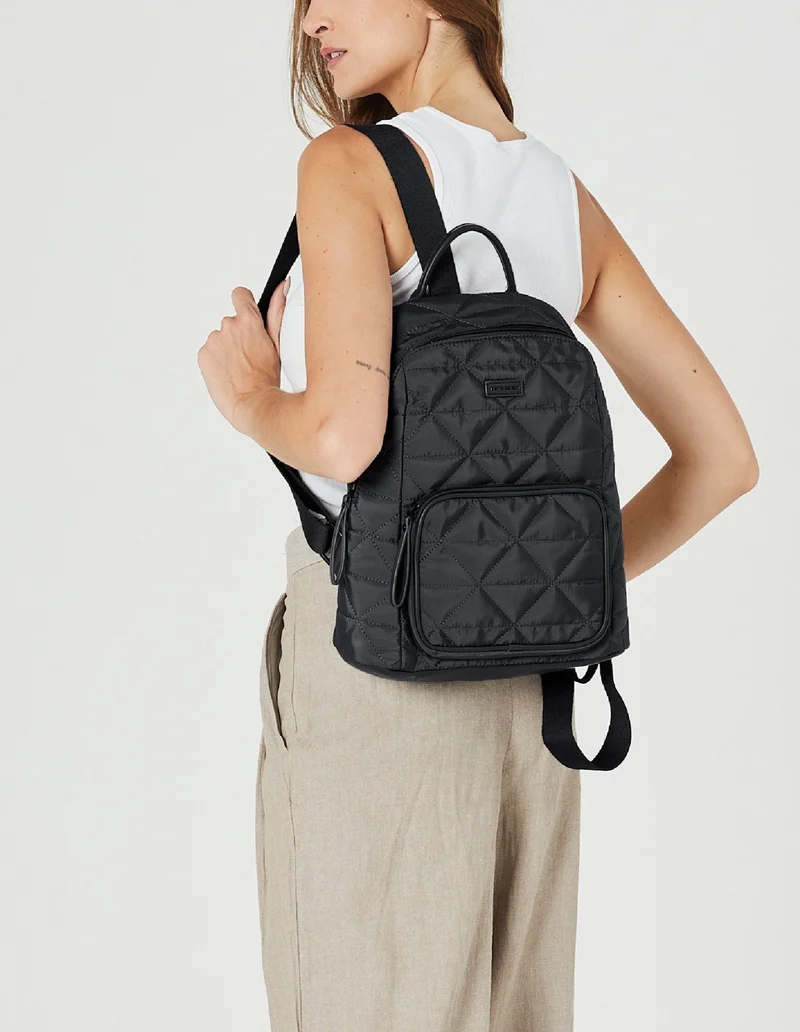 Pierre Cardin Nylon Quilted Casual Travel Backpack Bag 30x31cm Black
