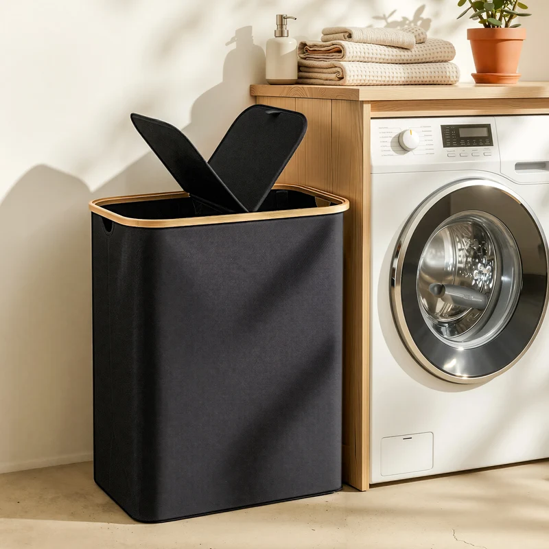 Artiss 2 Sections Laundry Basket with Removable Bags Foldable Black 150L