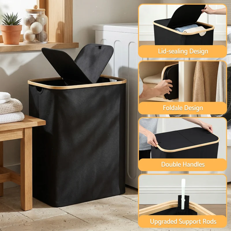Artiss 2 Sections Laundry Basket with Removable Bags Foldable Black 150L