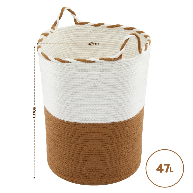 Artiss Woven Laundry Basket with Handles Foldable (White/Brown)