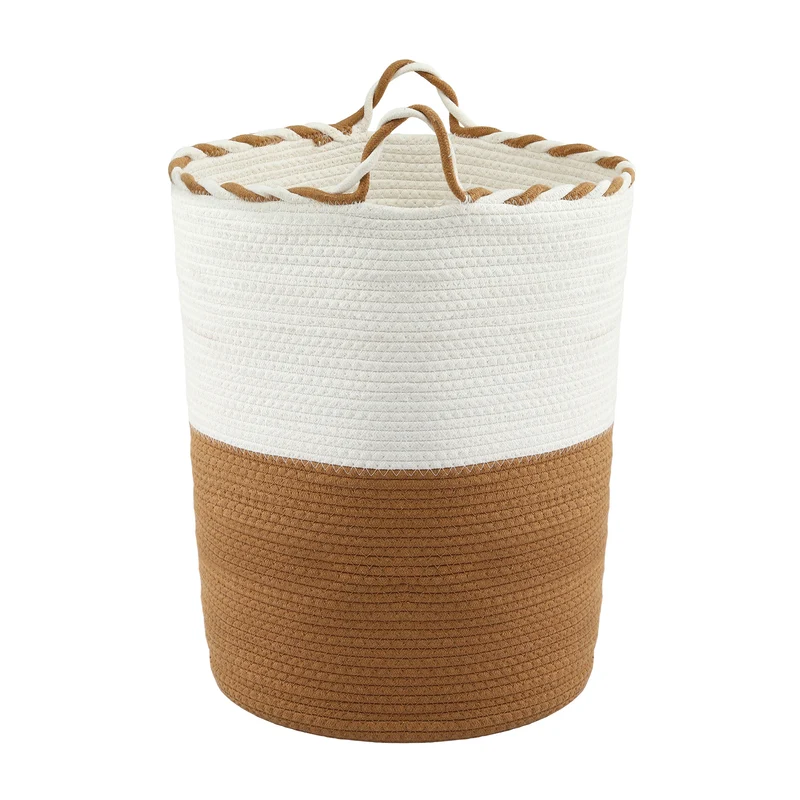 Artiss Woven Laundry Basket with Handles Foldable (White/Brown)