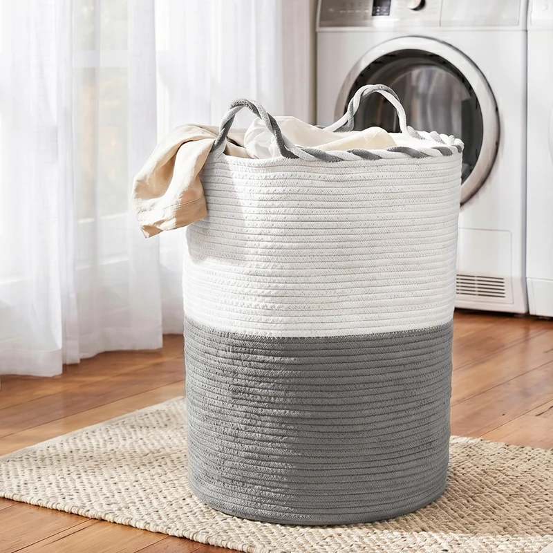 Artiss Woven Laundry Basket with Handles Foldable (White/Grey)