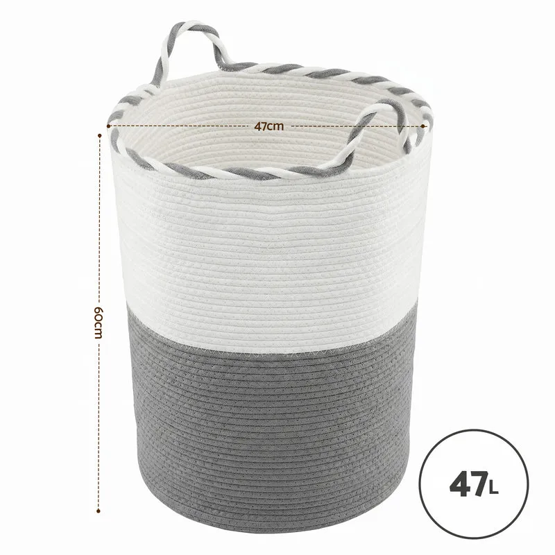 Artiss Woven Laundry Basket with Handles Foldable (White/Grey)