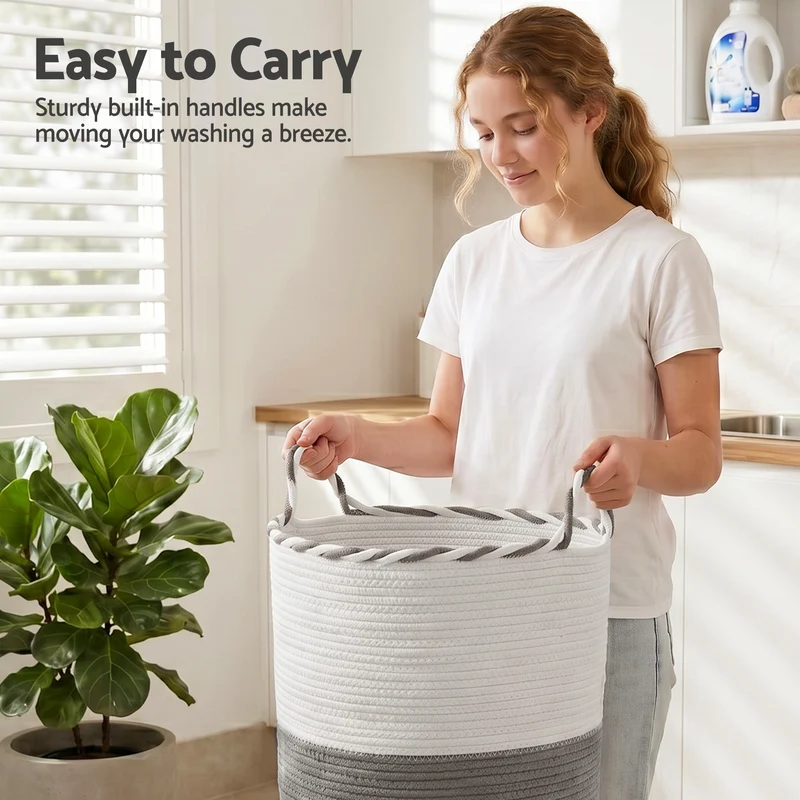 Artiss Woven Laundry Basket with Handles Foldable (White/Grey)