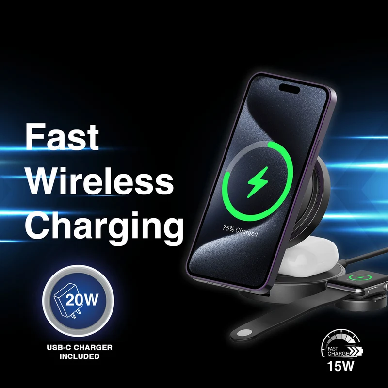 Laser 3 in 1 Foldable Wireless Charging Stand