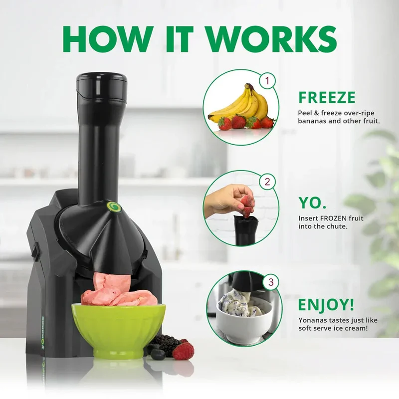 Yonanas Healthy Frozen Dessert/Fruit Ice Cream Maker w/Recipe Book Black