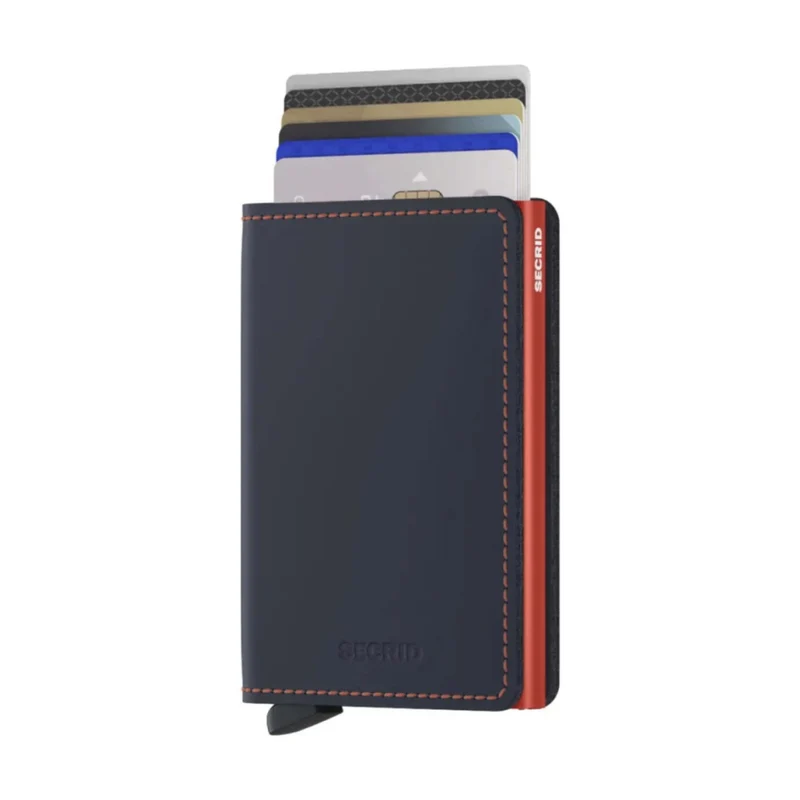 Secrid Slimwallet Compact RFID Slim Matte Leather Card Wallet Night Blue/Orange