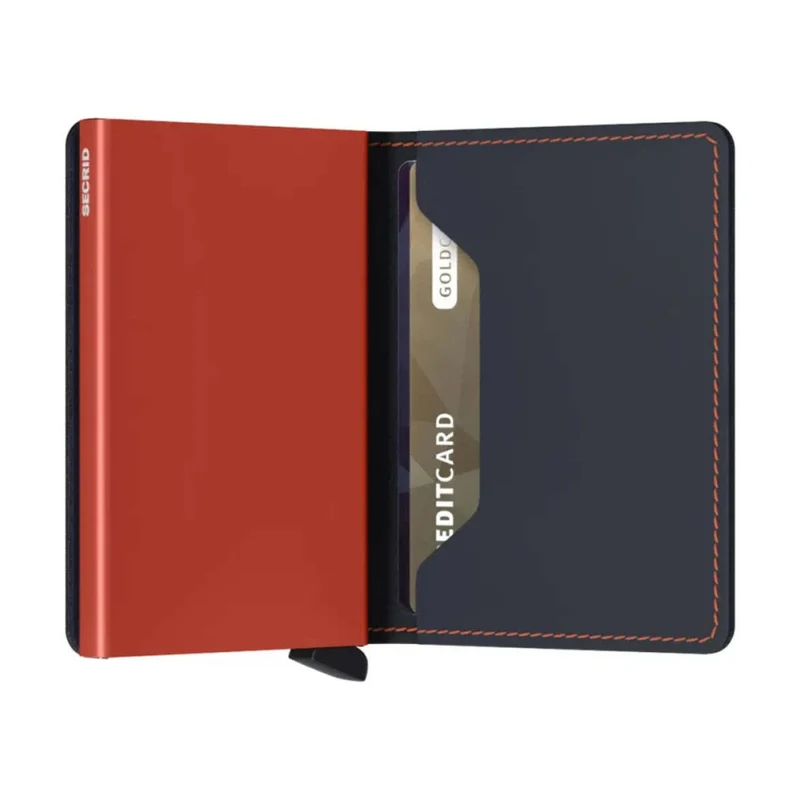 Secrid Slimwallet Compact RFID Slim Matte Leather Card Wallet Night Blue/Orange