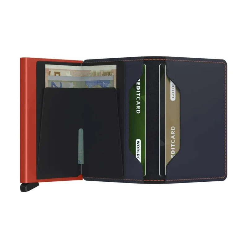 Secrid Slimwallet Compact RFID Slim Matte Leather Card Wallet Night Blue/Orange