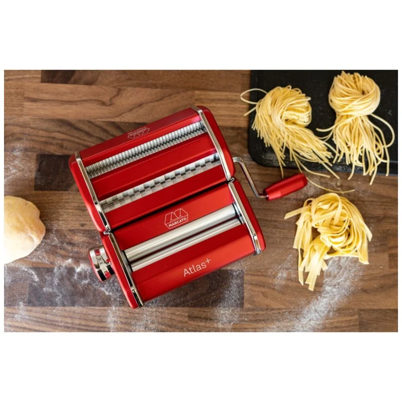 Marcato Atlas Plus Pasta Machine Stainless Steel with 4 Shape Settings (Red)