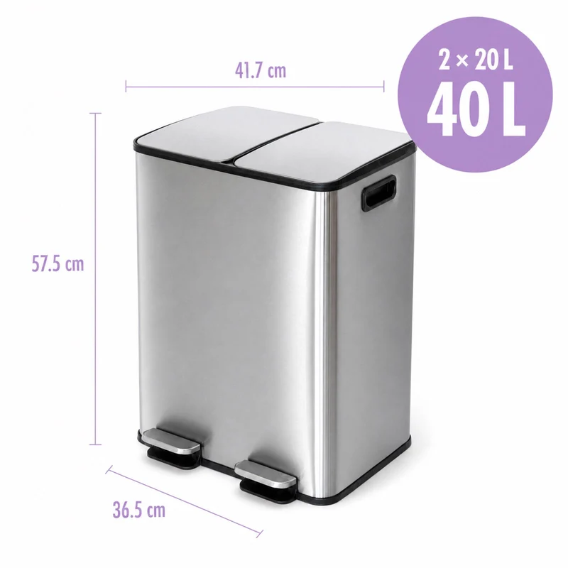 Hacienda 2 x 20L 40L Dual-Compartment Pedal Operation Rubbish Bin with Carbon Filter