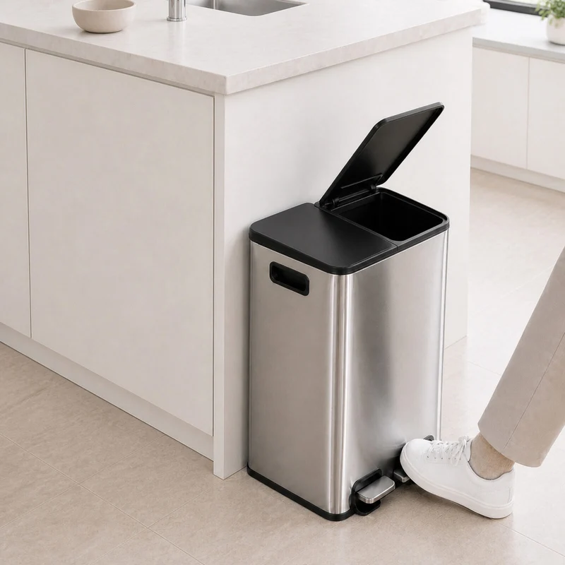 Hacienda 2 x 20L 40L Dual-Compartment Pedal Operation Rubbish Bin with Carbon Filter