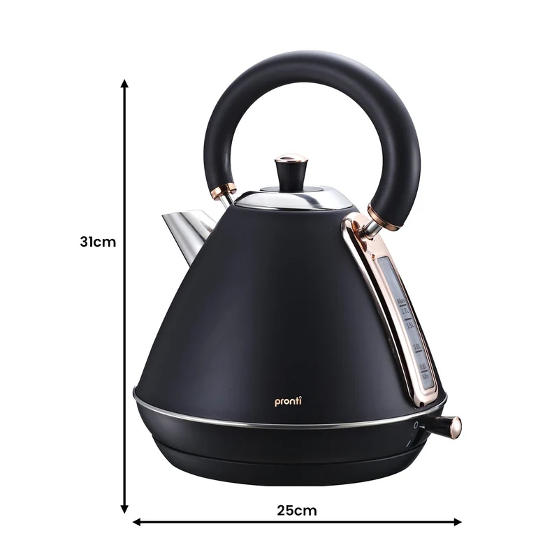 Pronti Toaster, 1.7L Kettle & Coffee Machine Stainless Steel Breakfast Set (Black)