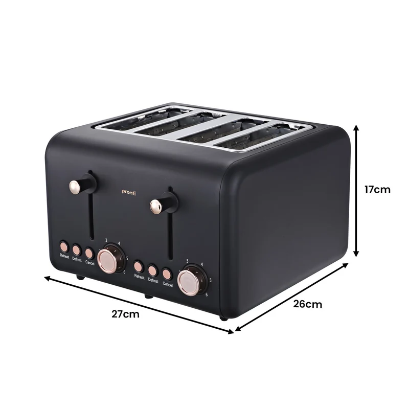 Pronti Toaster, 1.7L Kettle & Coffee Machine Stainless Steel Breakfast Set (Black)