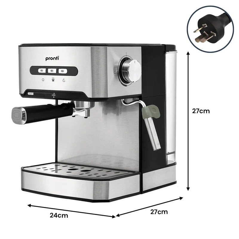 Pronti Breakfast Set with 1.6L Coffee Machine, Silver Noir Toaster & Kettle
