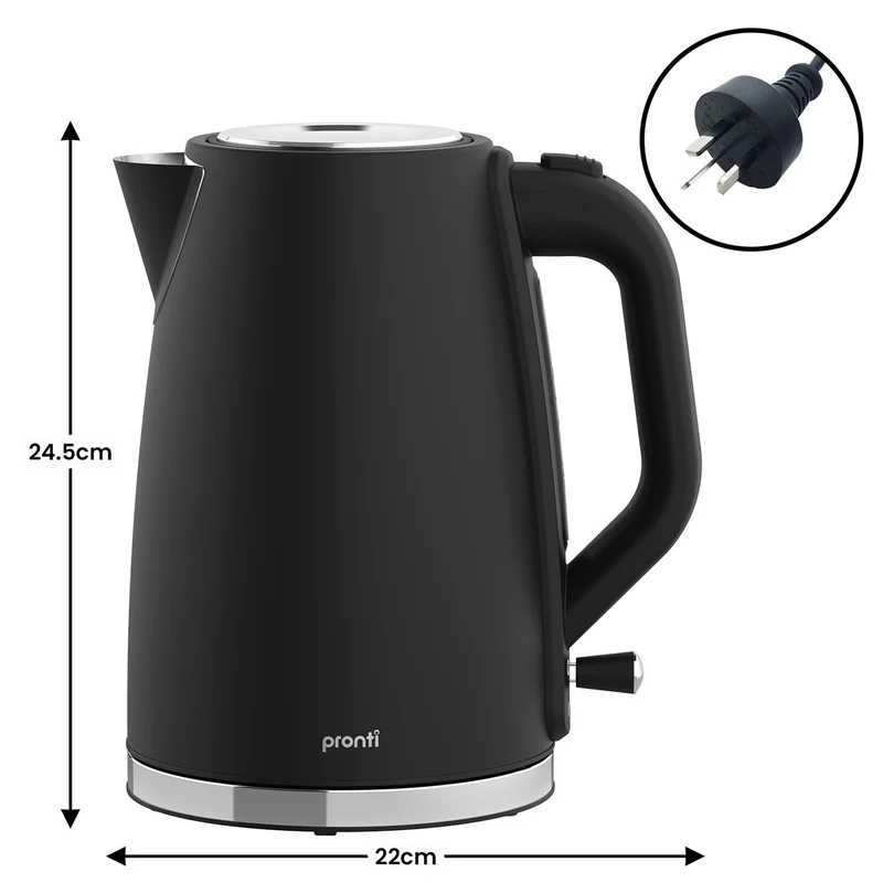 Pronti Breakfast Set with 1.6L Coffee Machine, Silver Noir Toaster & Kettle