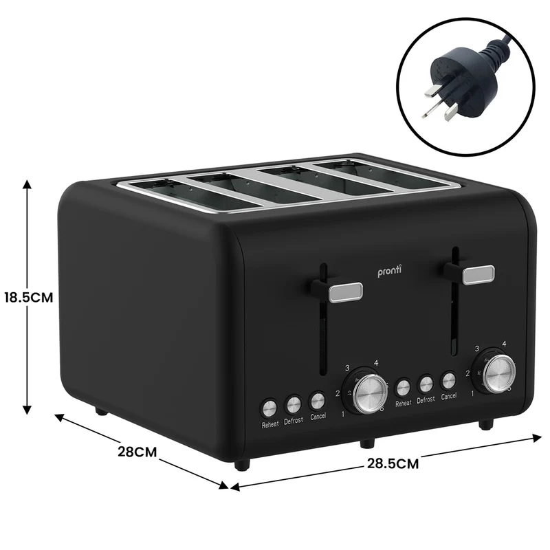 Pronti Breakfast Set with 1.6L Coffee Machine, Silver Noir Toaster & Kettle