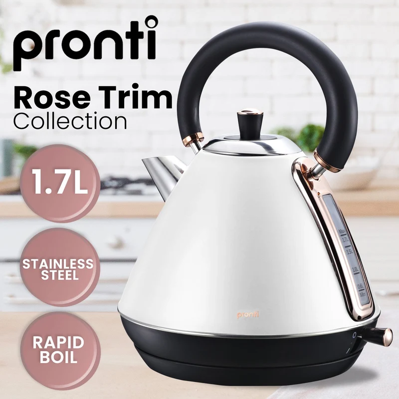 Pronti Toaster, Kettle & Coffee Machine Stainless Steel Breakfast Set (White)