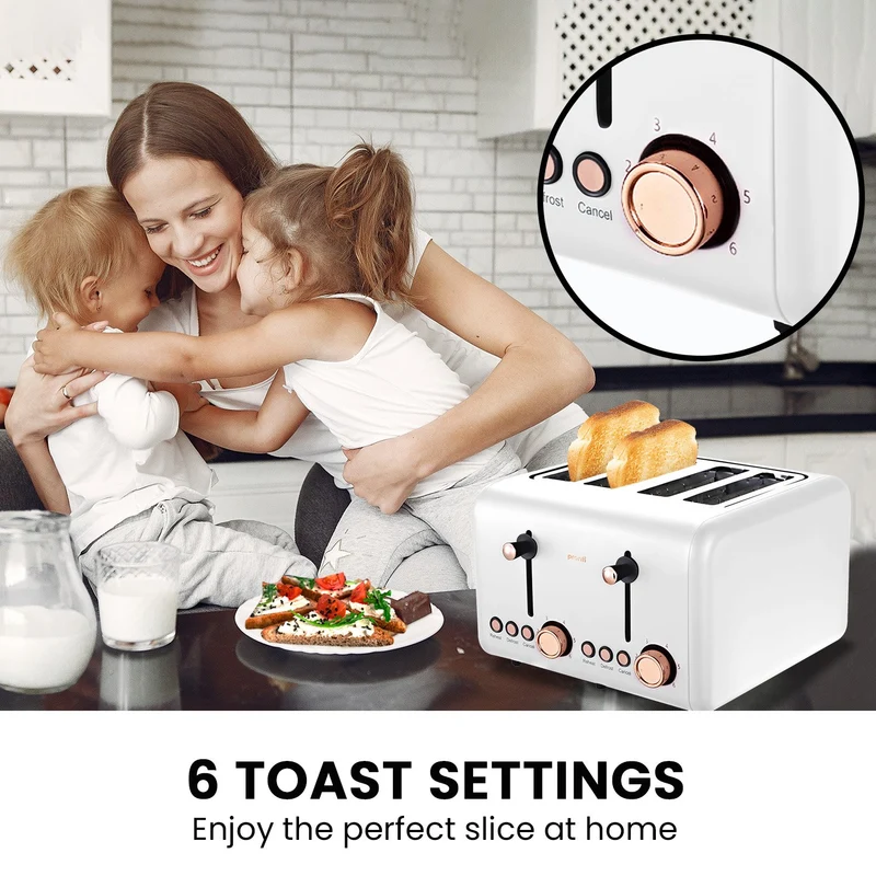 Pronti Toaster, Kettle & Coffee Machine Stainless Steel Breakfast Set (White)