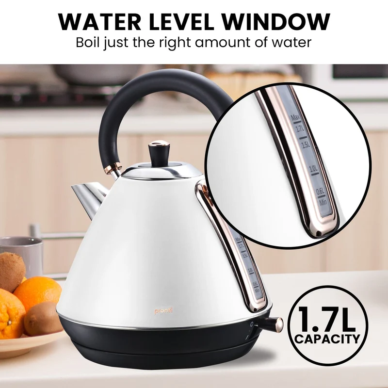 Pronti Toaster, Kettle & Coffee Machine Stainless Steel Breakfast Set (White)