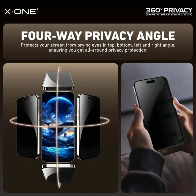 X.One [360 Privacy] Hybrid Polymer Impact Screen Protector iPh-16 Pro Max / 17 Pro Max [Privacy] - Clear