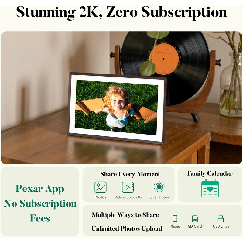 Pexar 2K Vivkeep Pro 11" Smart Digital Photo Frame 32GB (Black)