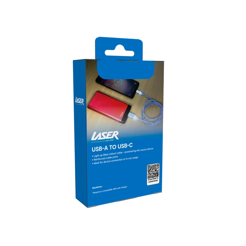 Laser 1m LED USB to Type-C Charge Cable (Blue)