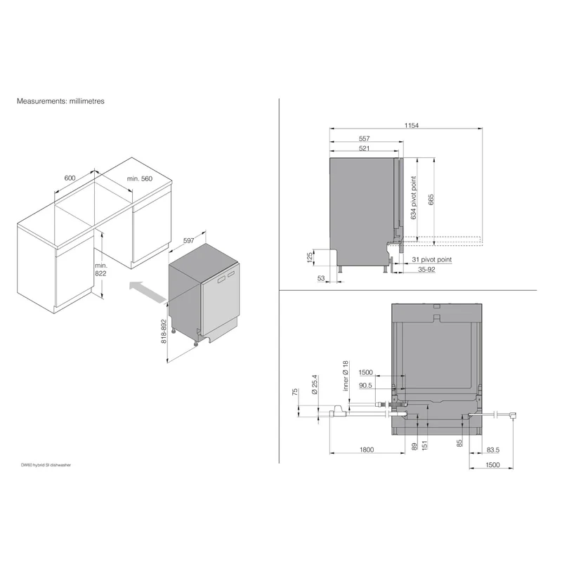 ASKO HDBI344I Classic 14 Place Setting Built-in Dishwasher (Stainless Steel)