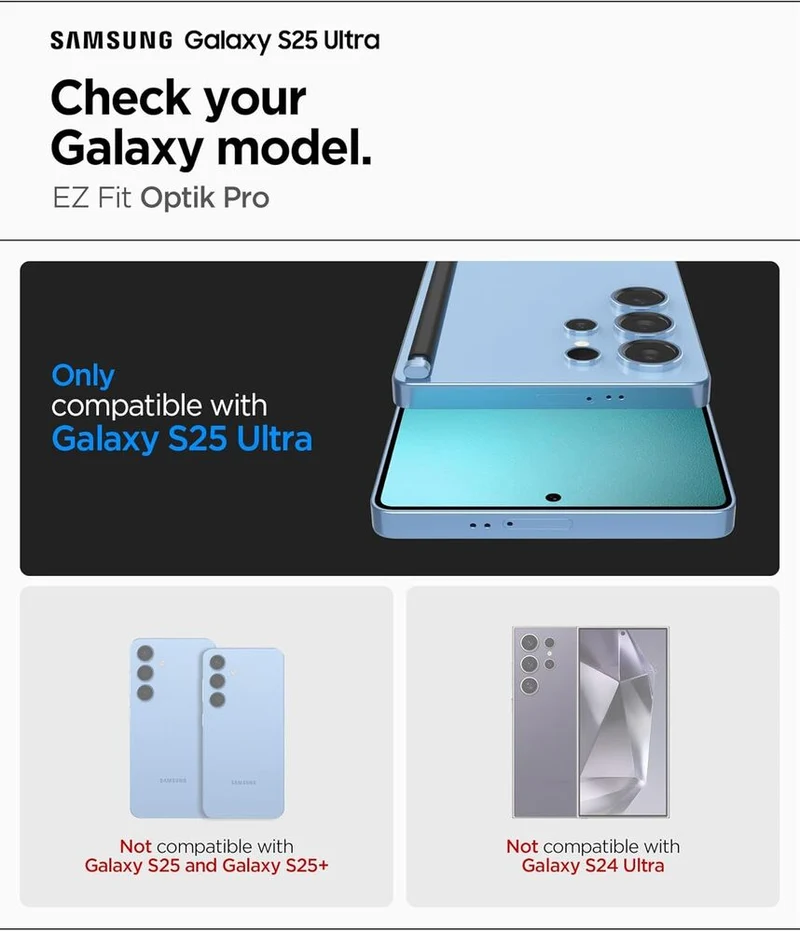 Spigen Samsung Galaxy S25 Ultra EZ Fit GLAS.tR Optik Pro HD 2PCS Camera Lens Protector - Black