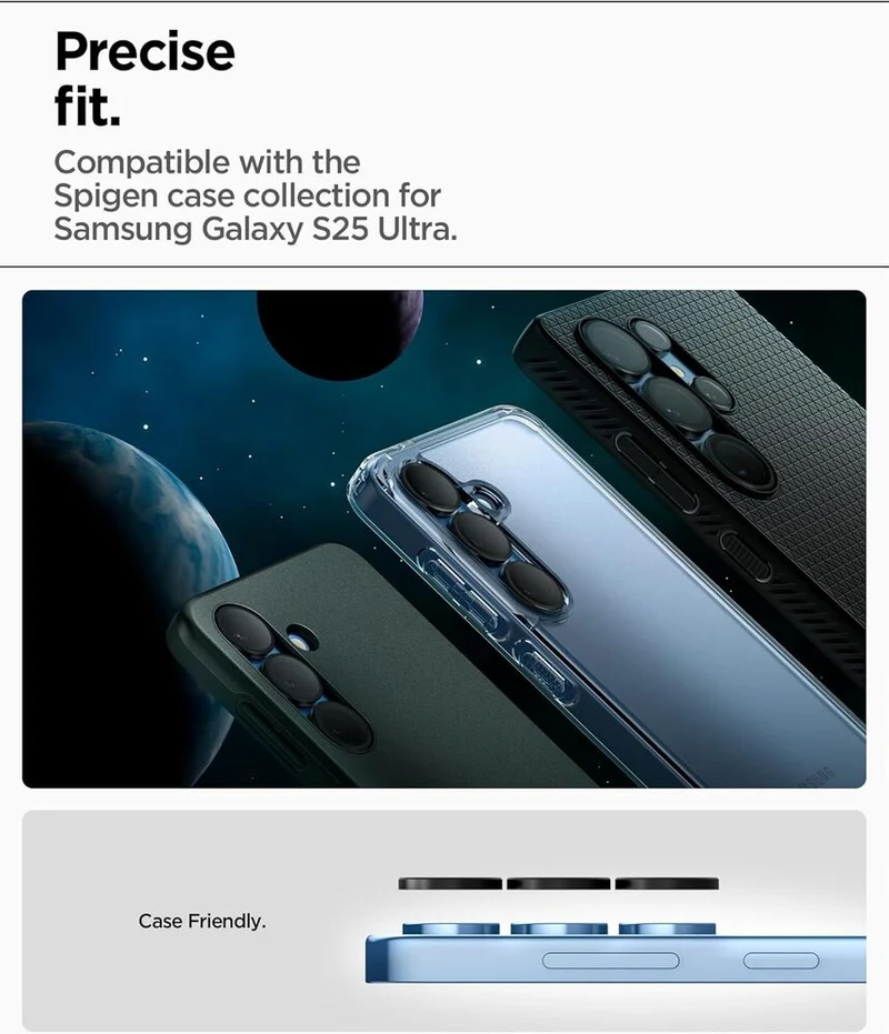 Spigen Samsung Galaxy S25 Ultra EZ Fit GLAS.tR Optik Pro HD 2PCS Camera Lens Protector - Black