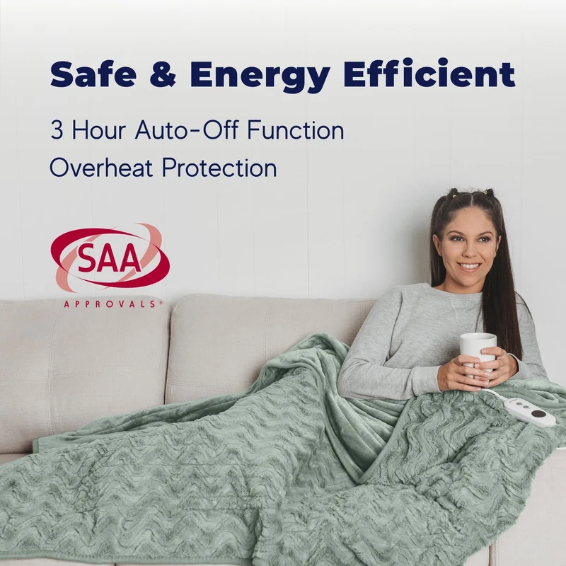 Dreamaker 500gsm Faux Fur Electric Heated Throw Blanket [130x160cm] (Leaf)