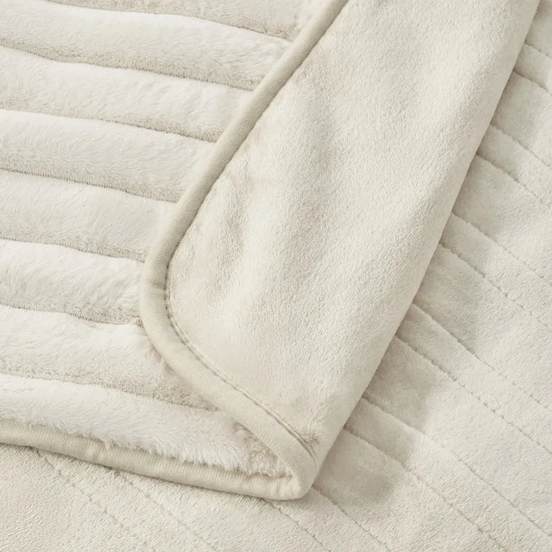 Dreamaker Chunky Embossed Fleece Electric Heated Throw Blanket [180x200cm] (Natural)