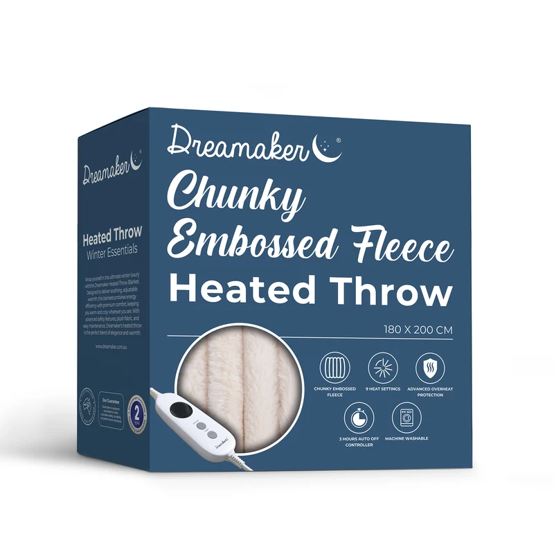 Dreamaker Chunky Embossed Fleece Electric Heated Throw Blanket [180x200cm] (Natural)