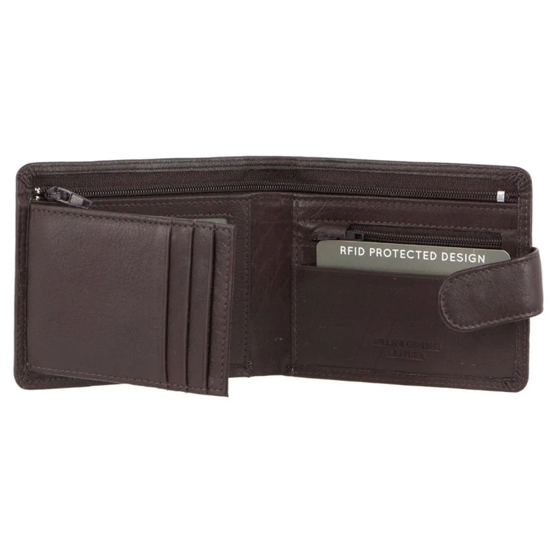 Milleni Men's Leather Tab Card/Cash RFID Protected Wallet 11cm Brown