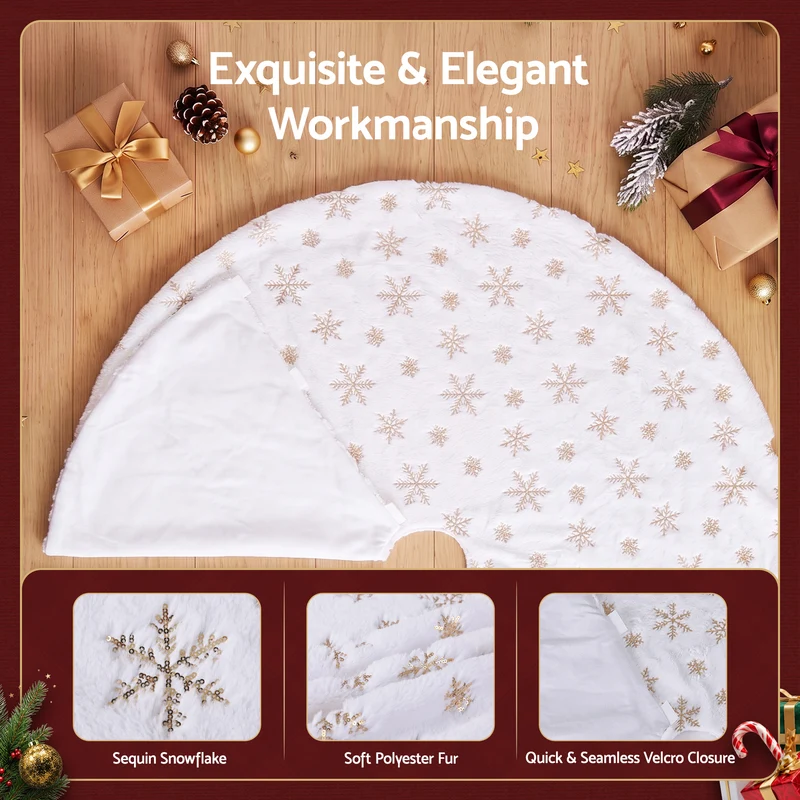 Jingle Jollys Christmas Tree Skirt 90cm Snowflake Ornaments Xmas Decorations