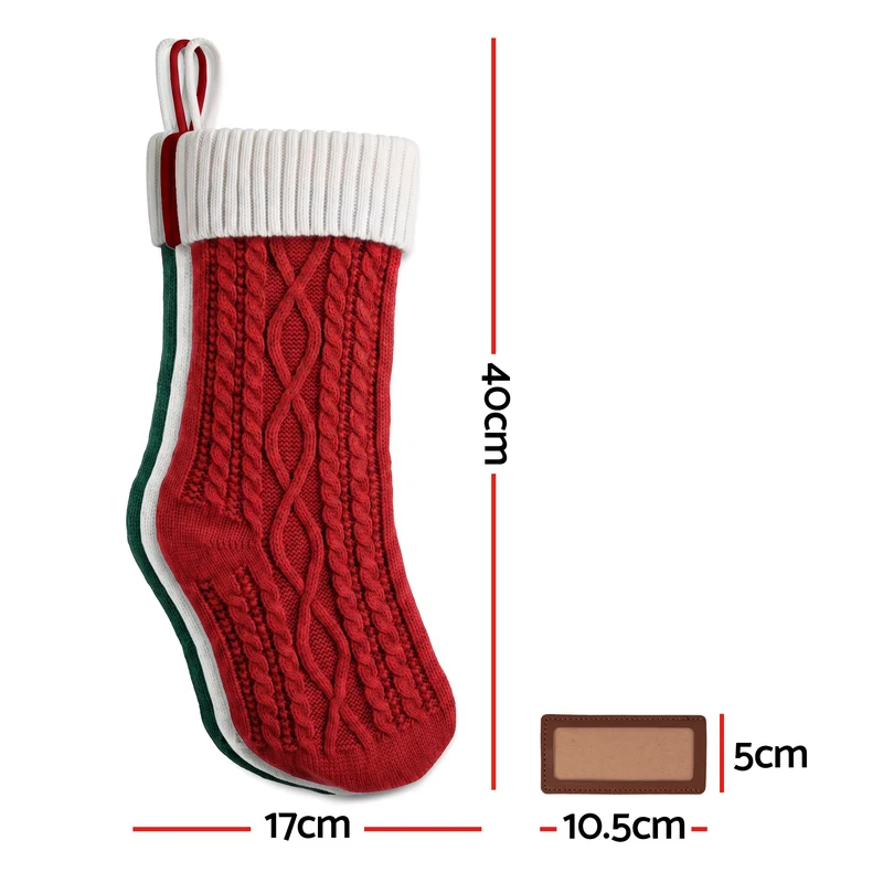 Jingle Jollys 3PCS Personalized Christmas Stockings with Leather Patches 16" Knitted Contrast Colour Xmas Hanging Decor
