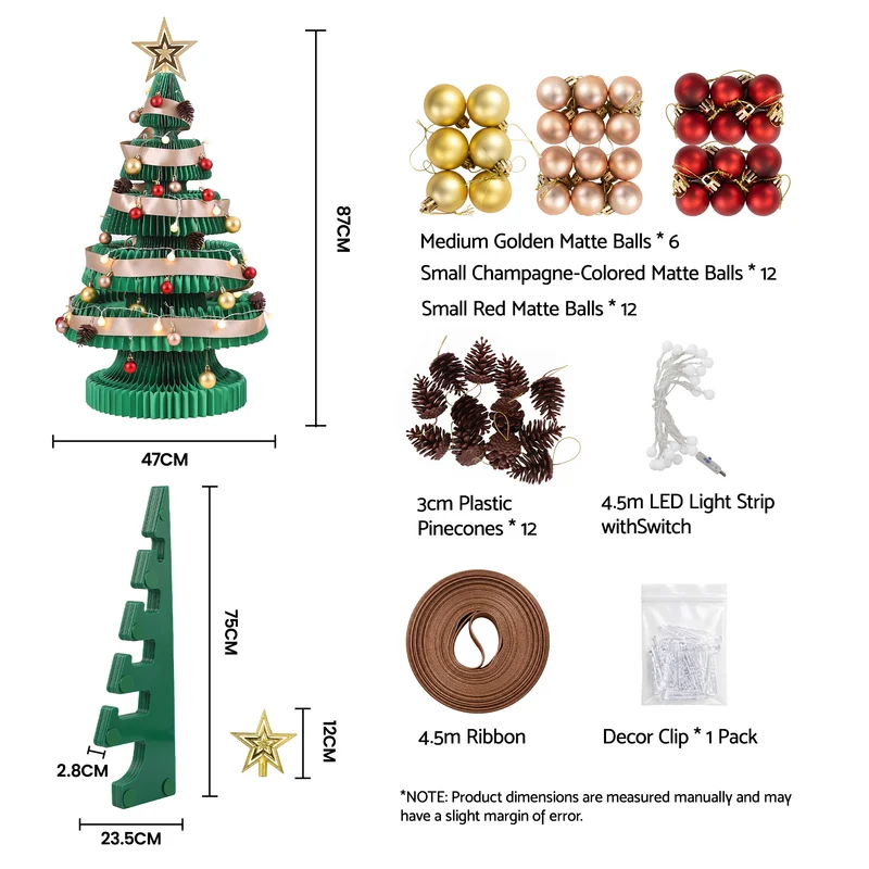 Jingle Jollys Paper Christmas Tree 87CM with Star Topper LEDs Xmas Decorations Kit Home Office Green