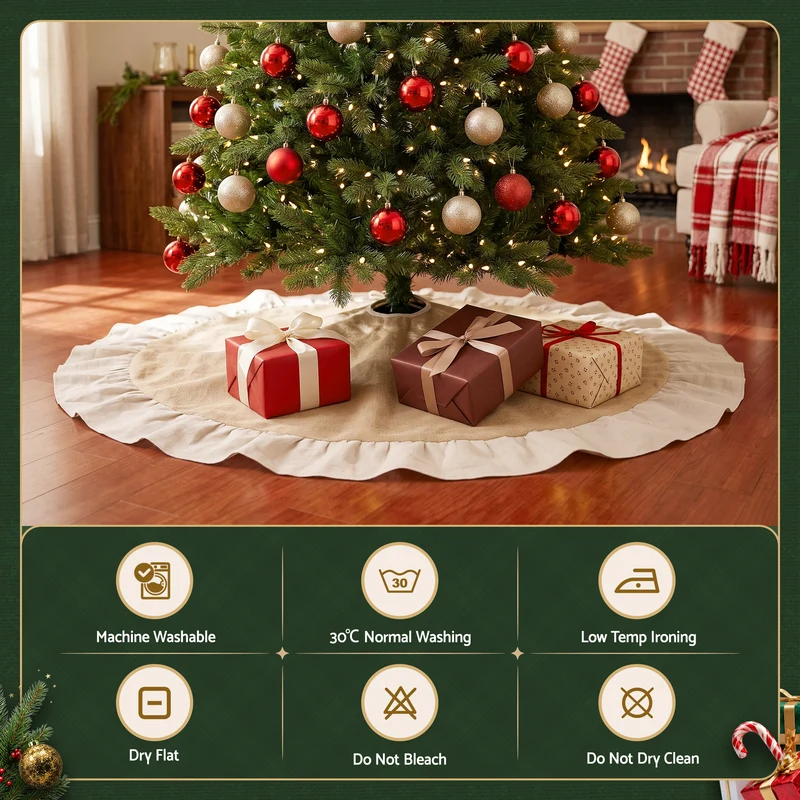 Jingle Jollys 120cm Christmas Tree Skirt Linen Christmas Tree Mat Decor