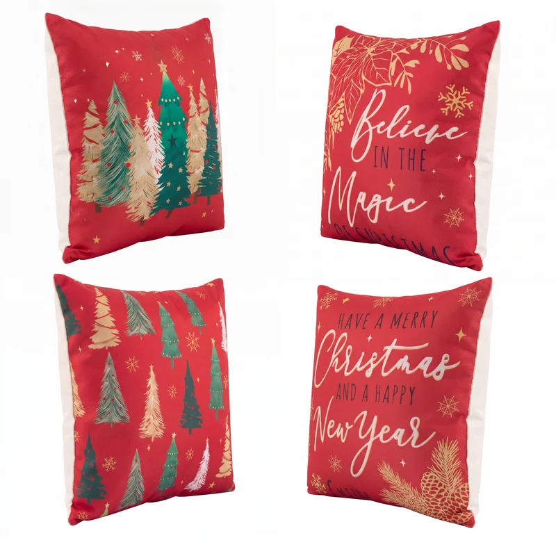 Jingle Jollys Christmas Cushion Covers Set of 4 Pillow Covers 45x45cm Red