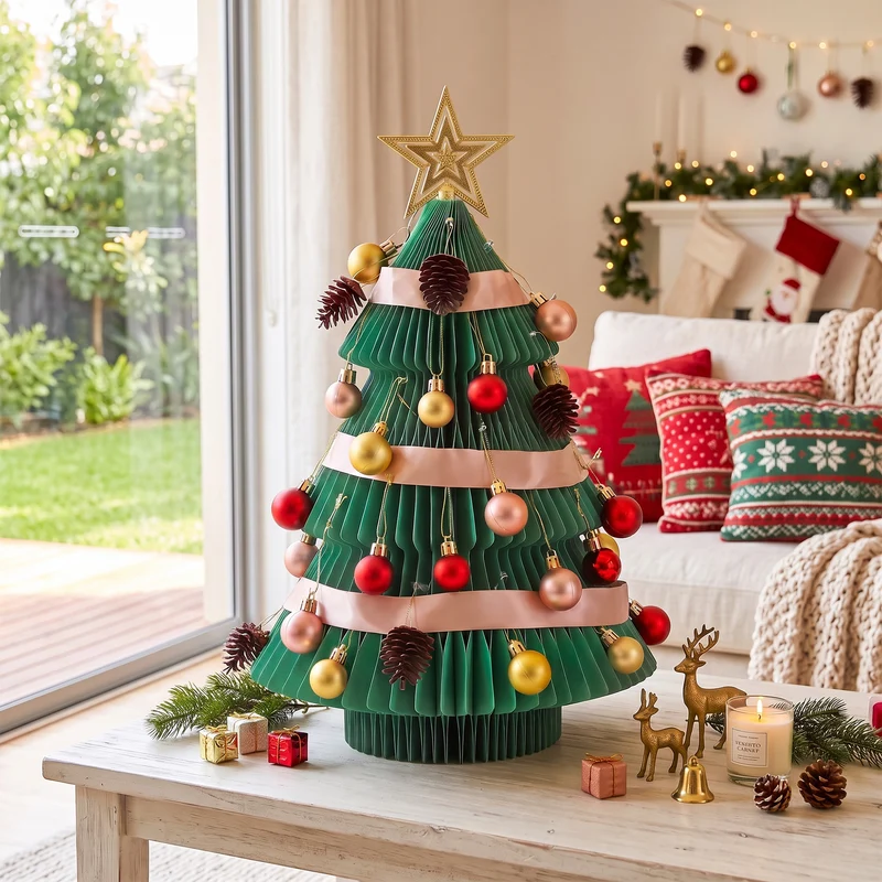 Jingle Jollys Paper Christmas Tree 61CM with Star Topper Xmas Decor Tabletop Green DIY Ornament Set